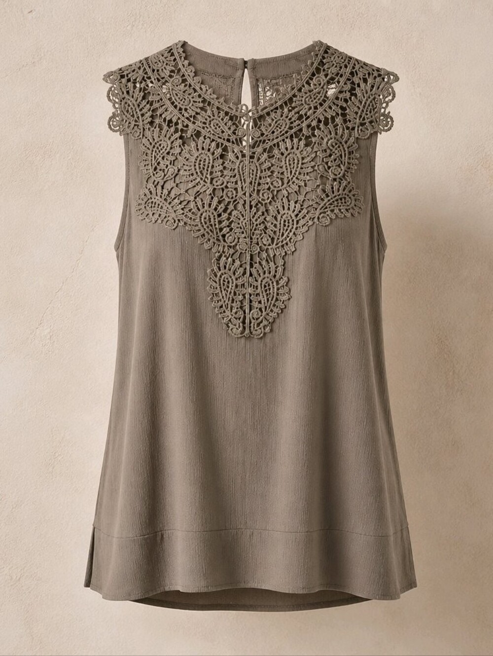Signature Studio Crochet Yoke Sleeveless Tank - Sage Green #835